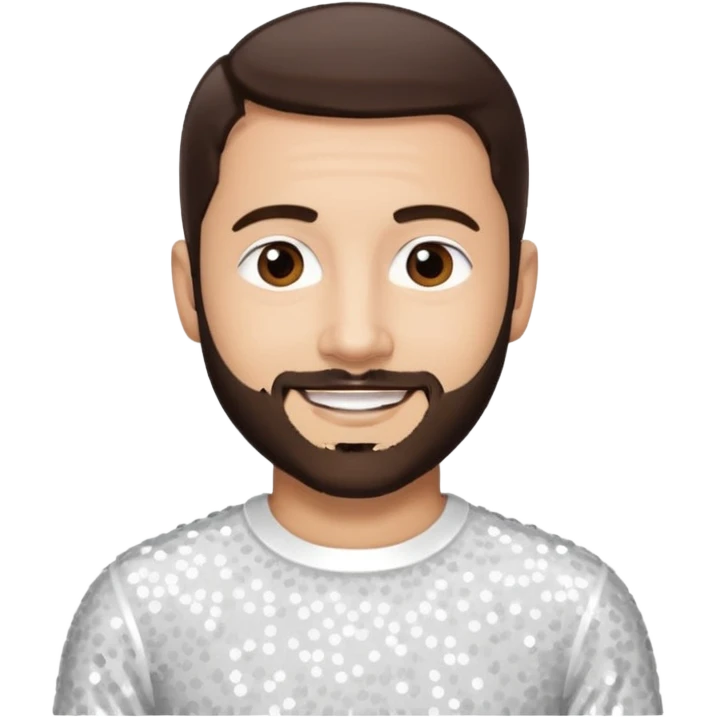 Terry Coldwell (male singer) from East 17 with light skin, dark brown hair and short beard, white sequin outfit emoji