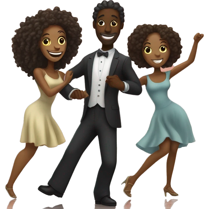 black couple dancing kompa, women with curly hair and dress, man with dreads in suit emoji