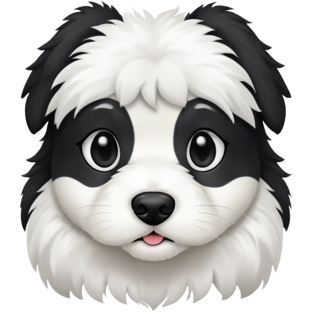 A black and white cavaton (cavalier King Charles spaniel and coton de Tulear) dog with black from his ears to around his eyes and white around his mouth and nose  emoji