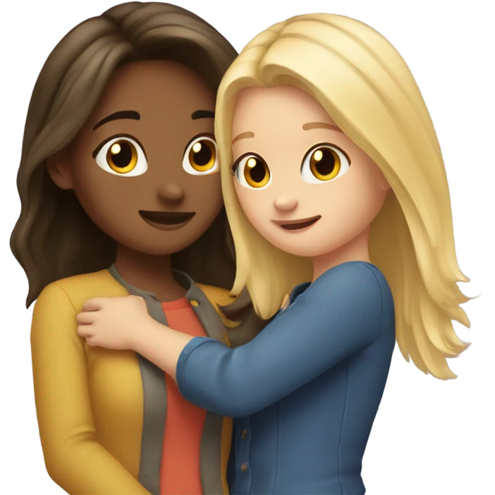 Best friends blonde girl and brunette girl hugs emoji