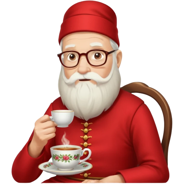 Bearded elderly with teacups long beard read dress emoji