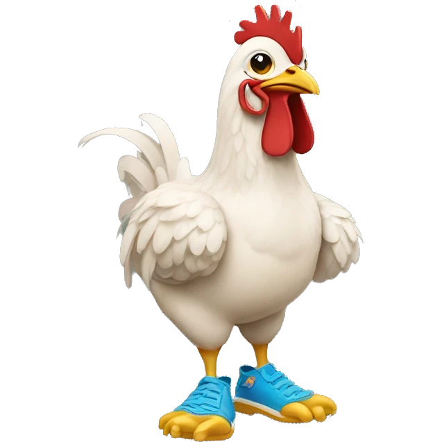 Chicken wearing a coconut bra and crocs emoji