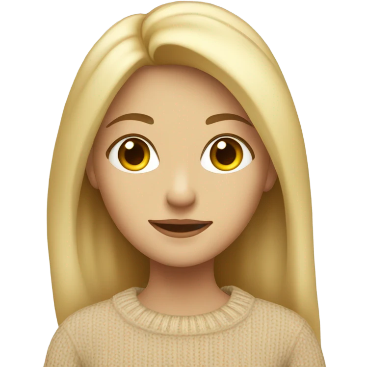 A blonde girl with a side parting and long hair in a beige sweater  emoji