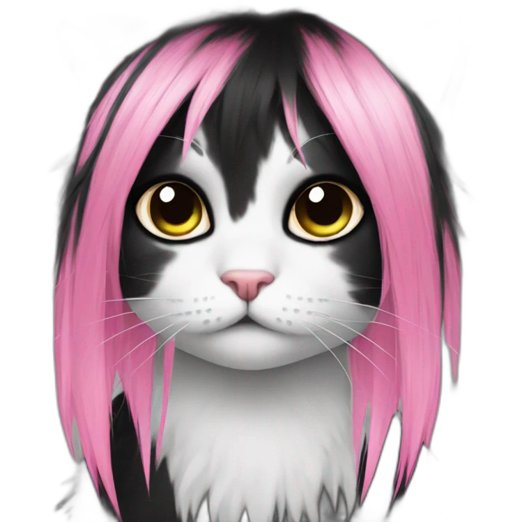 emo cat black pink long hair emoji