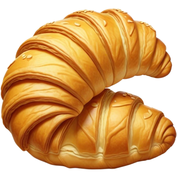 Cinematic golden croissant, perfectly flaky with crisp layers, slightly cracked to reveal buttery soft interior, warm golden glow, highly detailed and inviting. emoji