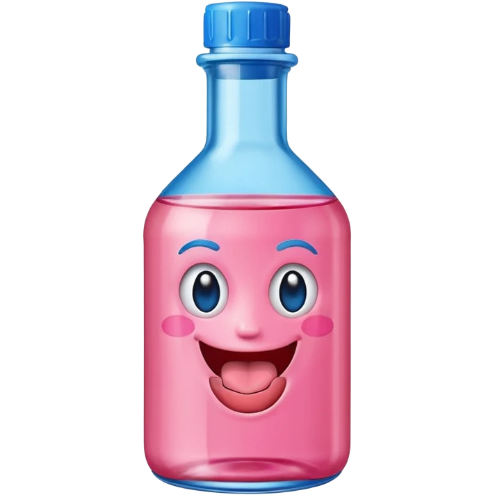 Smiling bottle of oil pink with silly face tongue out blue top emoji
