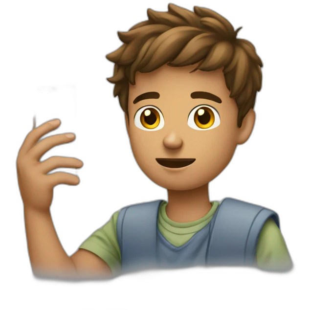 young guy scrolling on social media emoji