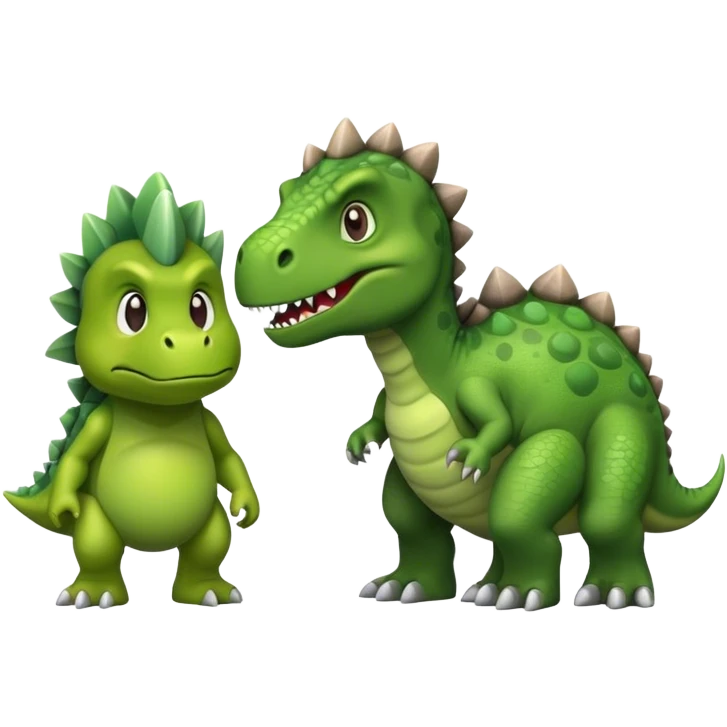 Dinosaur emoji standing next to troll emoji emoji