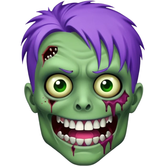 Zumbi verde com dentes prata e cabelo roxo emoji