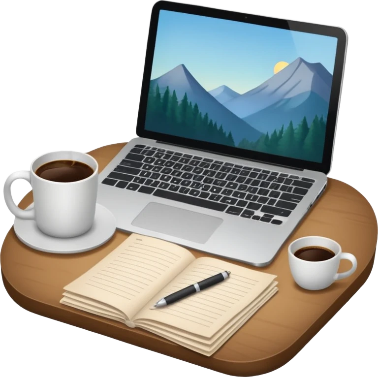 emoji of a cozy desk with a paper, a coffee, and a laptop on it emoji
