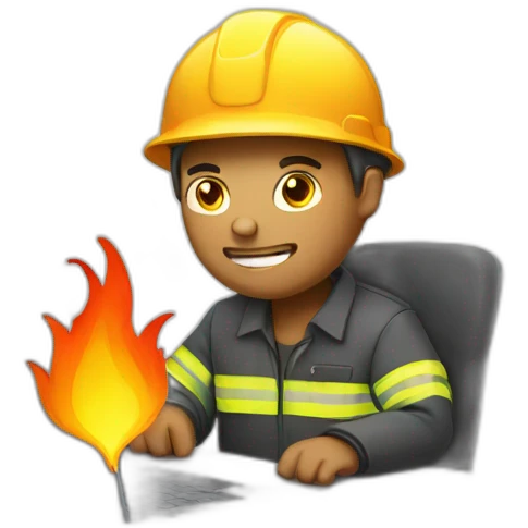 man working on laptop, fire in the background emoji
