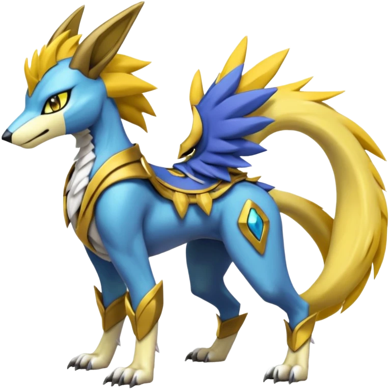 Colorful Meloetta-Manectric-Raikou-Wargreymon-Sergal-Pokémon-Digimon-Fakémon-fusion-hybrid-creature emoji