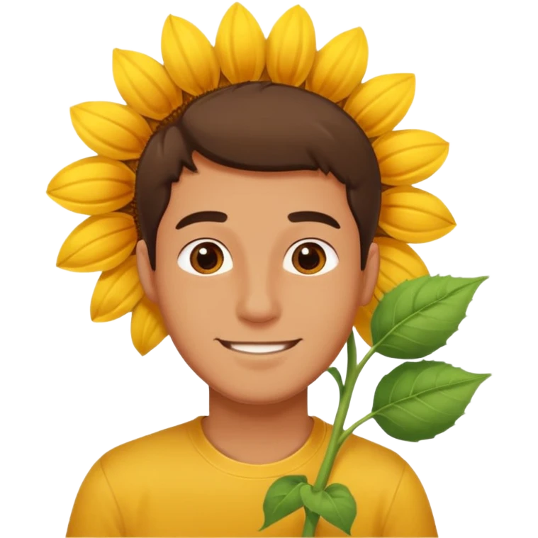 Man smelling sunflower with gentle smile emoji