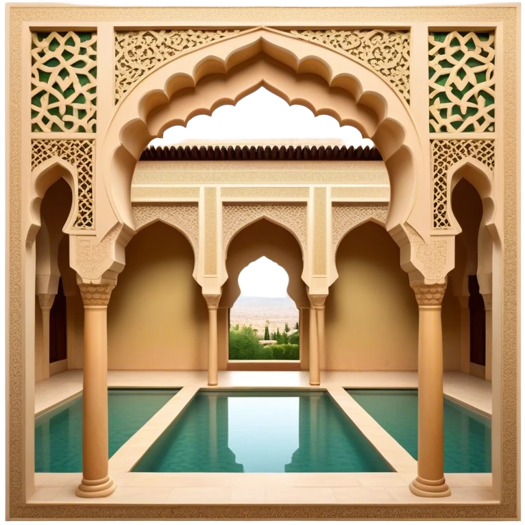 Alhambra – Cinematic Realistic Alhambra, depicted as a majestic Moorish palace with intricately carved arches, lush courtyards, and detailed tile work, bathed in soft golden light and dynamic shadows that highlight its opulent historical beauty. emoji