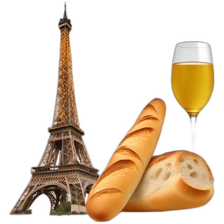 Baguette et vin devant la Tour Eiffel emoji
