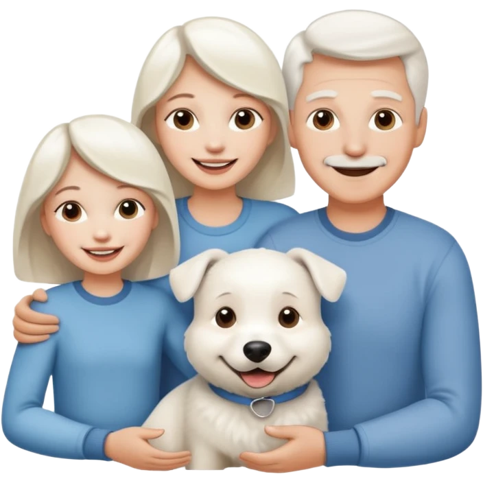 parents, daughter and a white dog emoji