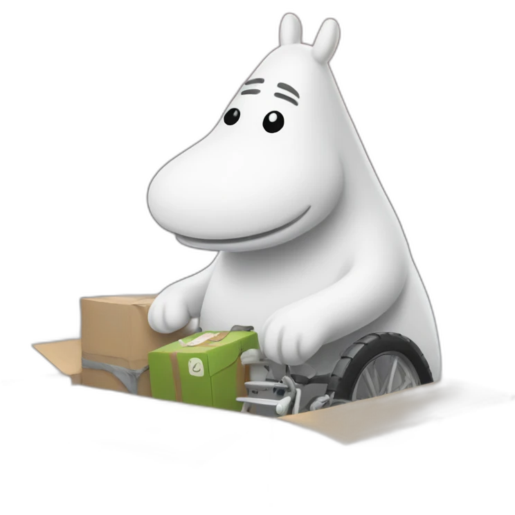 Moominpapa delivers a box with gear emoji