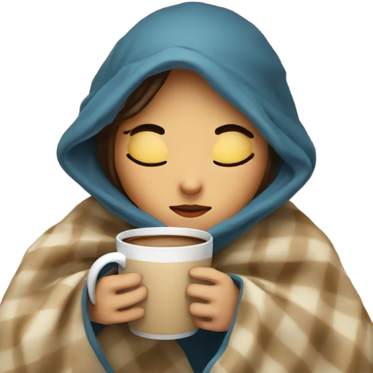 girl inside a blanket sipping coffee eyes closed emoji