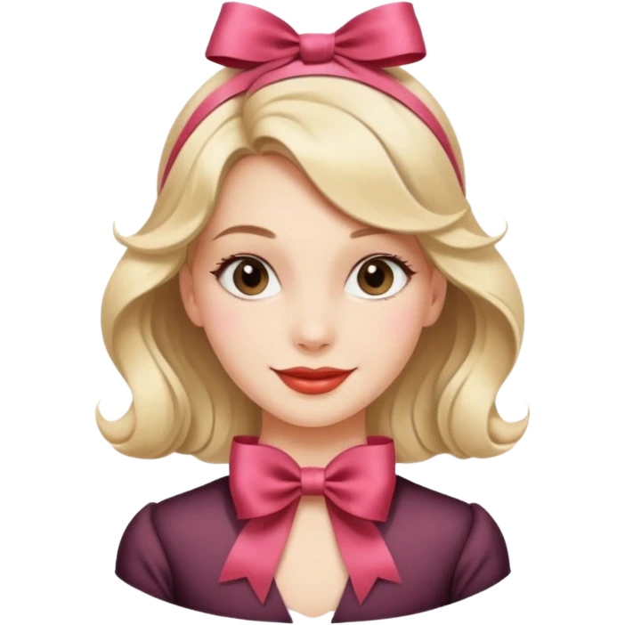 coquette girl, vintage vibes, ribbon in hair, gentle smile emoji