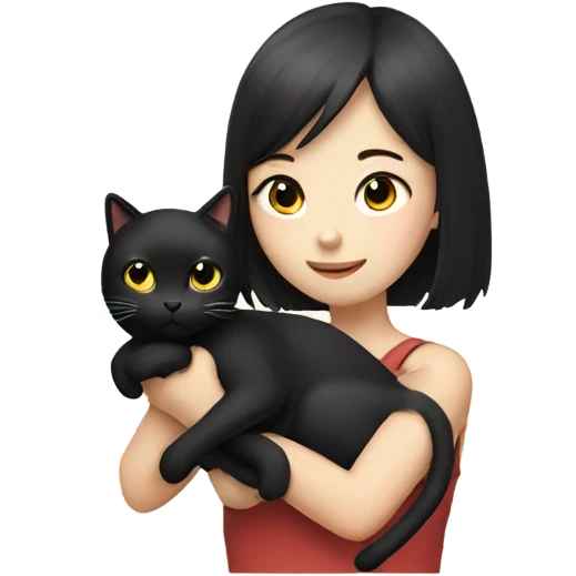 Japanese girl holding black cat emoji