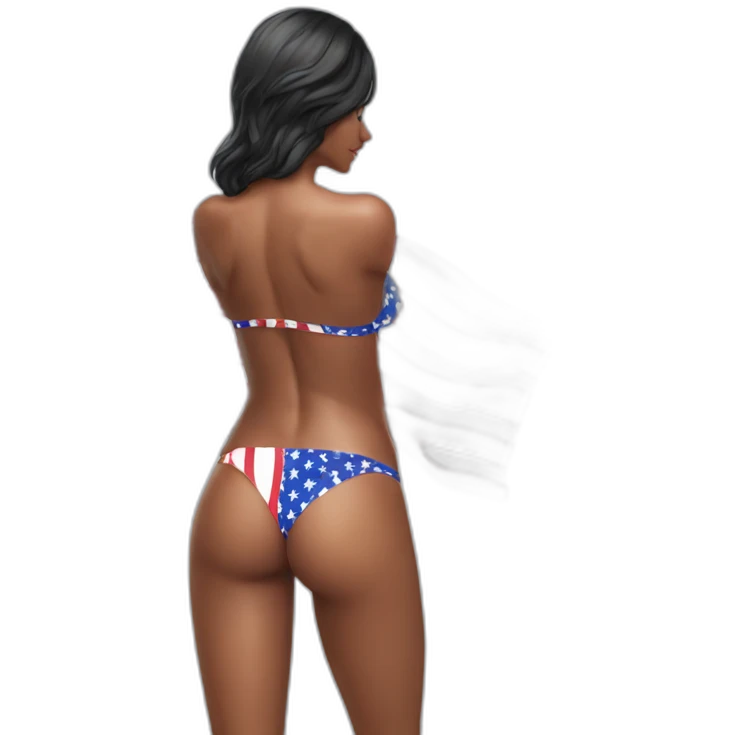 Sexy pose - woman wearing only an American flag bikini behind view emoji