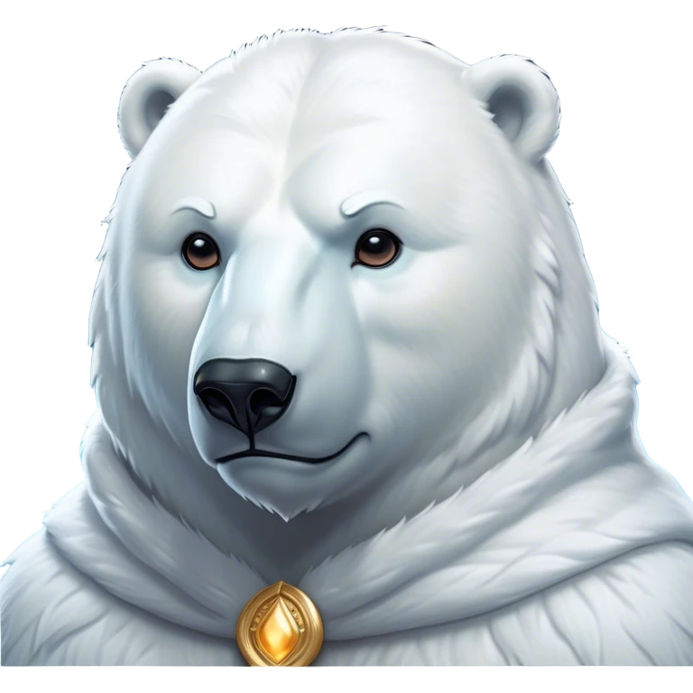 Cinematic Noble Polar Bear Portrait Emoji, Poised and regal, with a strong, muscular build cloaked in thick, snowy fur and piercing, determined eyes, Simplified yet sharp and sophisticated features, highly detailed, glowing with a soft, dignified polar glow, high shine, intelligent and majestic, stylized with an air of arctic authority, focused and commanding, soft glowing outline, capturing the essence of a watchful and confident guardian that feels as though it could step out of the screen with effortless authority! emoji