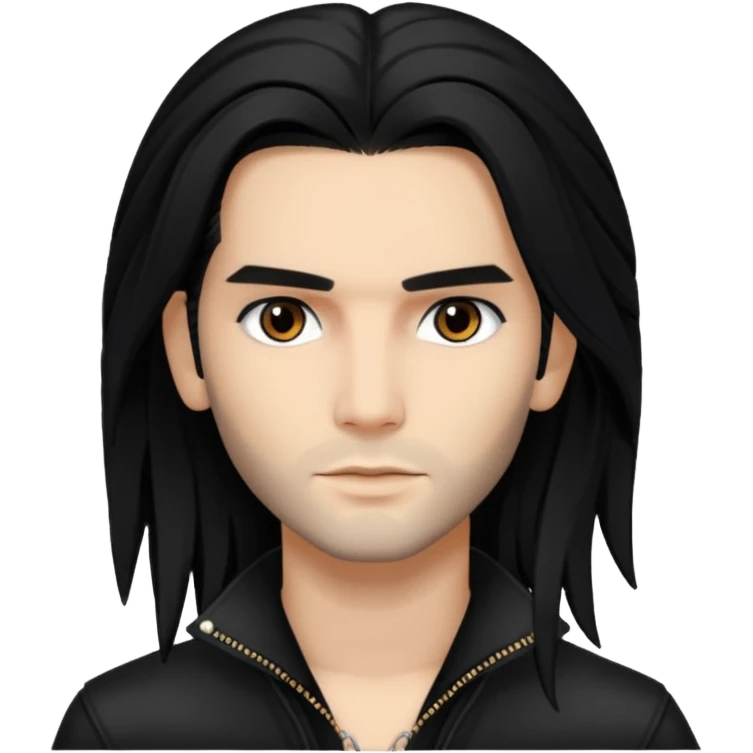 Bill Kaulitz with black long hair, brown eyes emoji