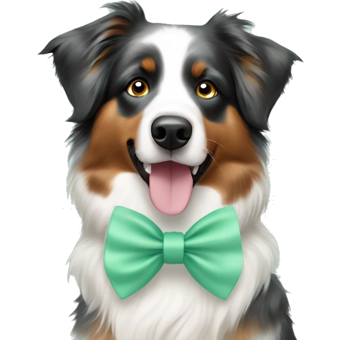 Australian shepherd with mint green bow tie  emoji
