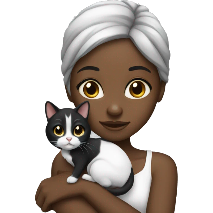 Black girl with black/white cat emoji