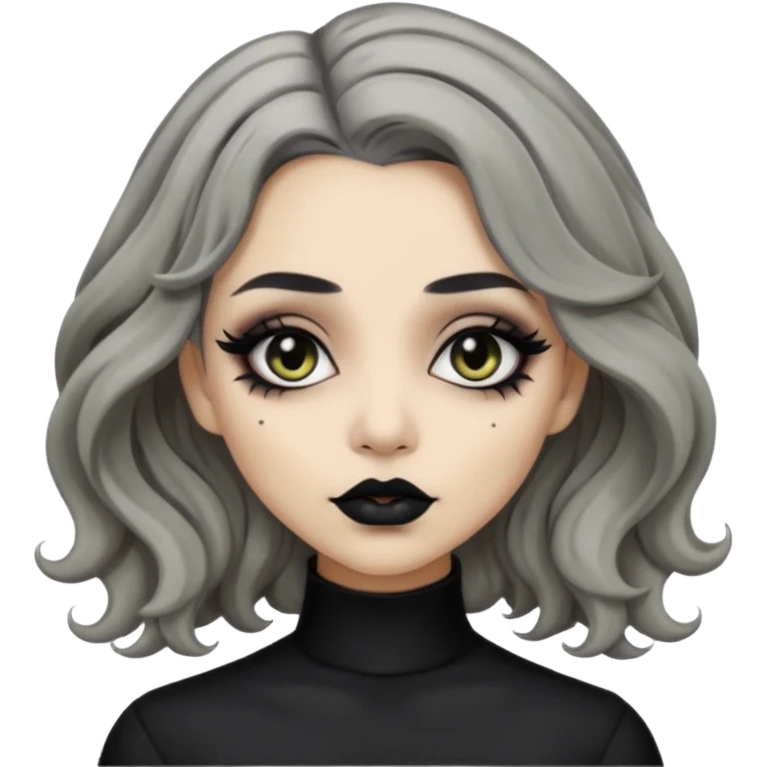  Beige olive skin  grey wavy hair black lips goth girl emoji