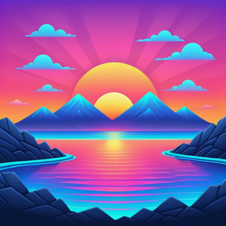 neon sunrise line art emoji
