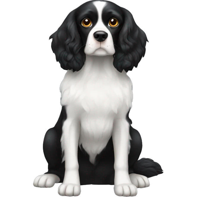 Small completely black king spaniel with white on chest emoji
