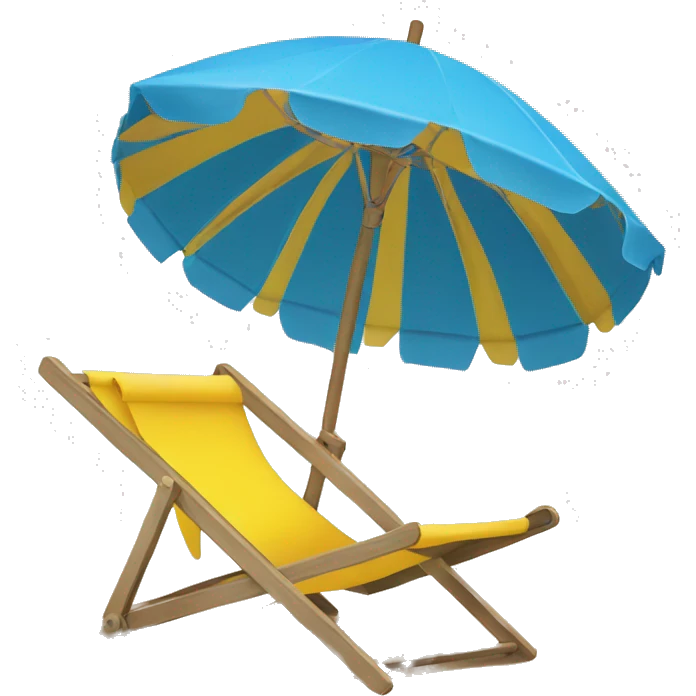 blue deckchair and yellow parasol at the beach emoji