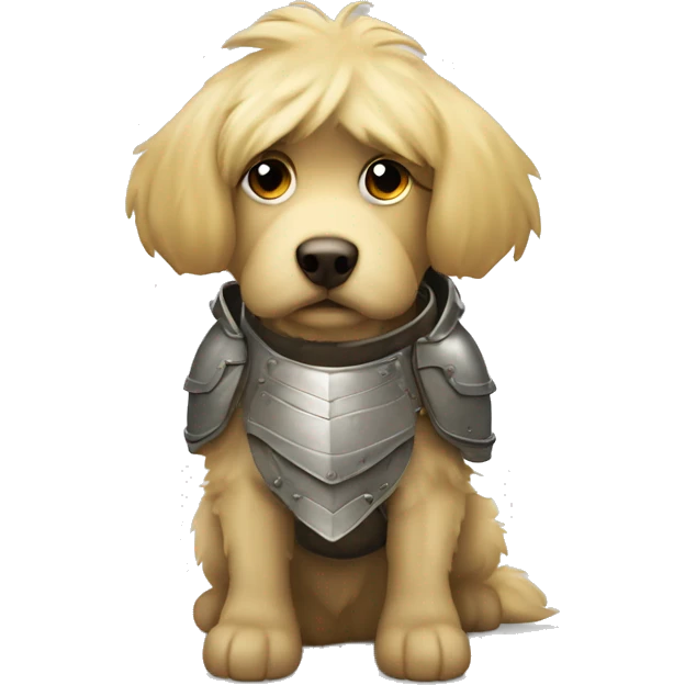 shaggy blonde dog in protective armor emoji