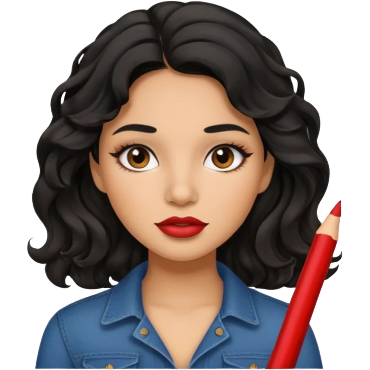 Latina girl with lip liner and black wavy hair emoji
