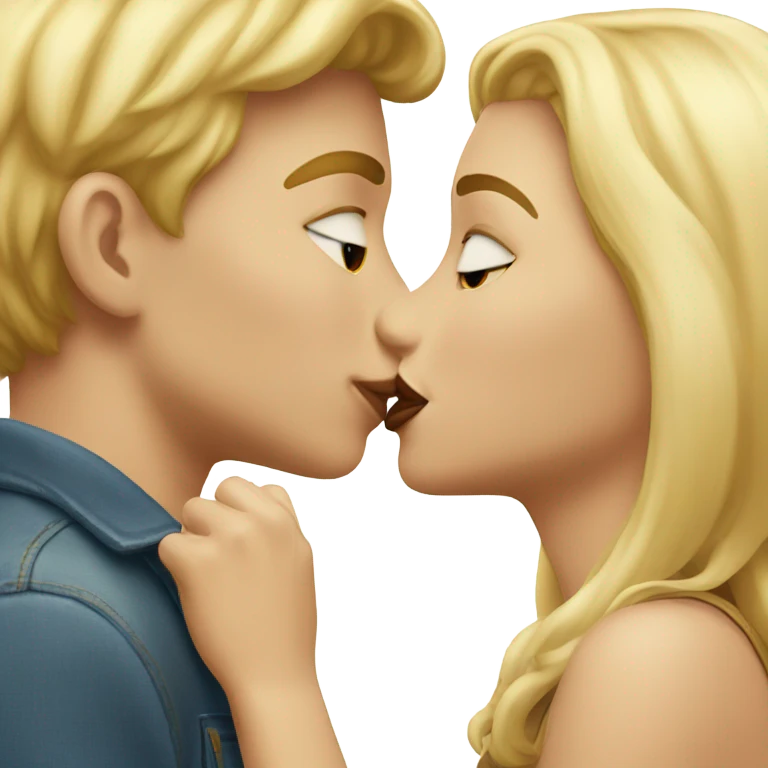 A blonde girl and a blonde boy kissing each other on the lips  emoji