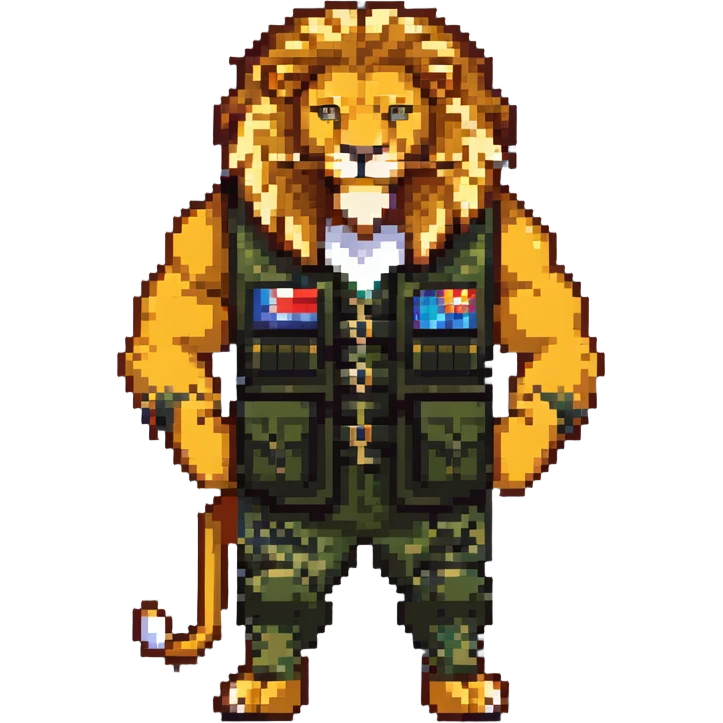 muscular lion wearing a military vest emoji
