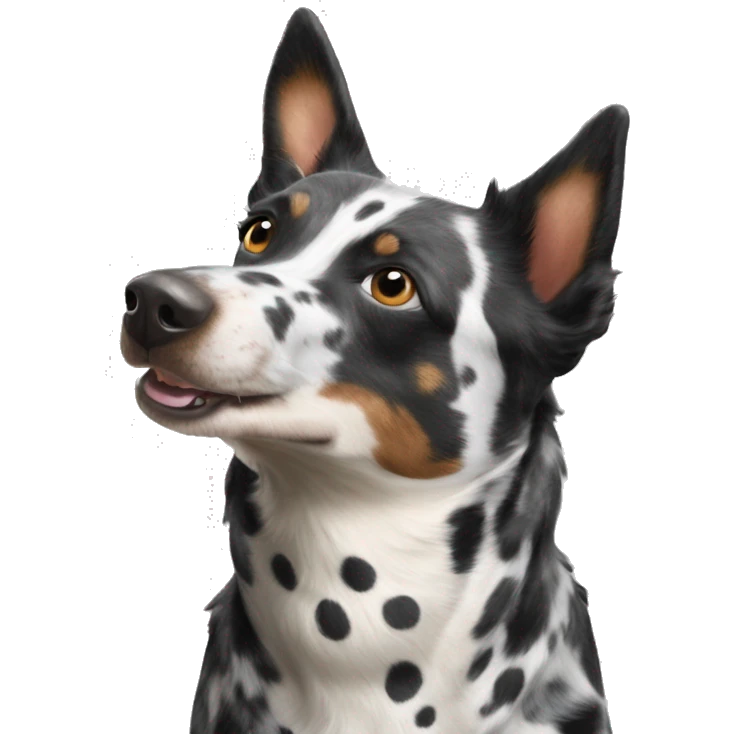 Black and white spotted Australian cattle dog with horses emoji