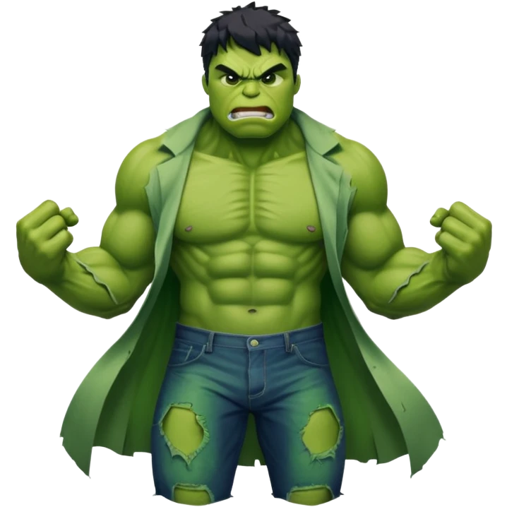 bursting out of clothes, green skin, Hulk transformation emoji