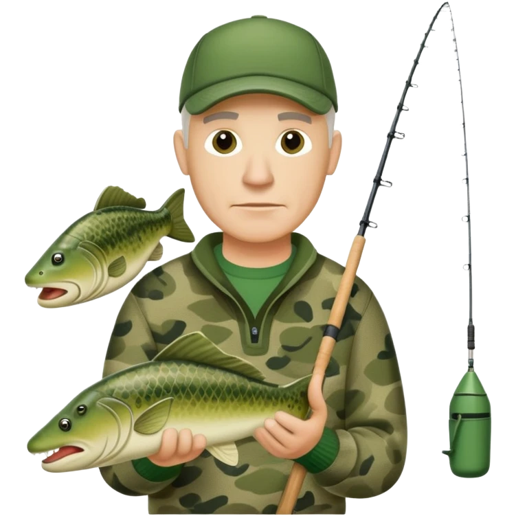 white 40 year old man fishing in green sweater in camo crocs  emoji