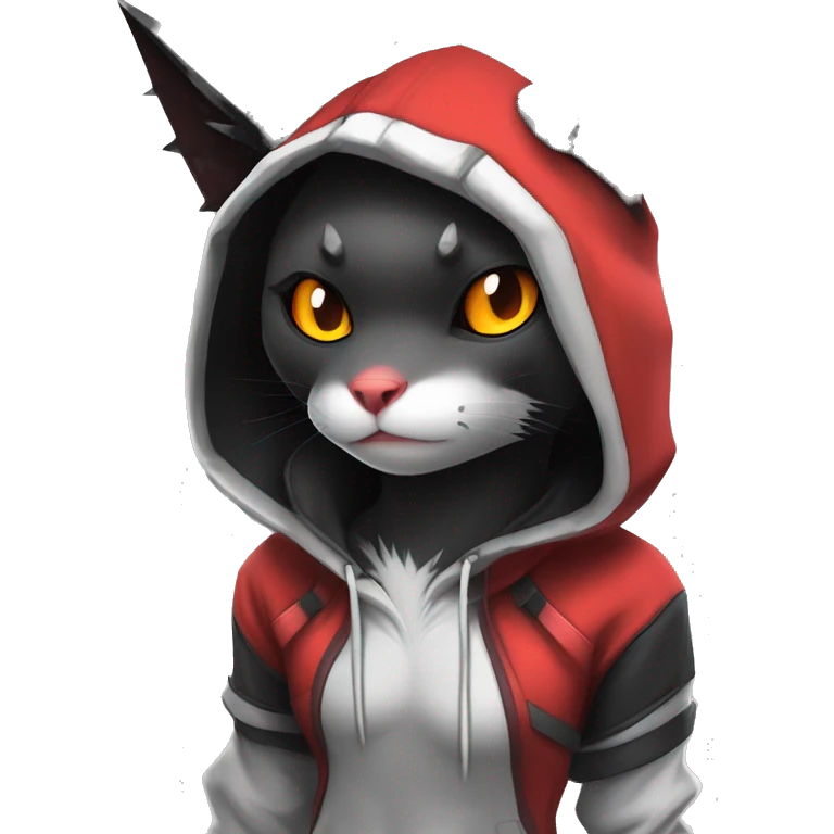 Dark Unique Anthro Cool Kawaii Bat-Winged Litten-Zangoose-Pokémon with edgy stripes Punk Techwear Hoodie Cargo Collar emoji
