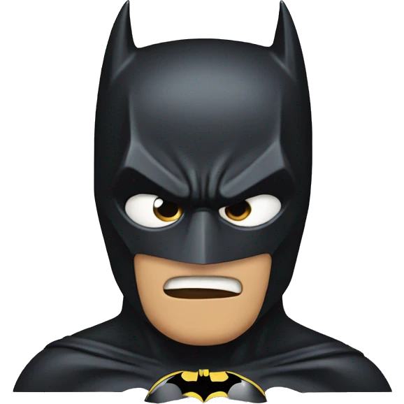 Batman with his mask and a shocked face emoji