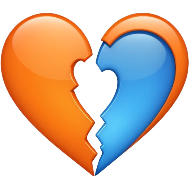 Half blue half orange heart split vertically emoji