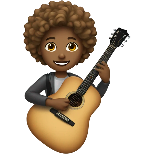 light brown skin with wavy hair student playing guitar emoji
