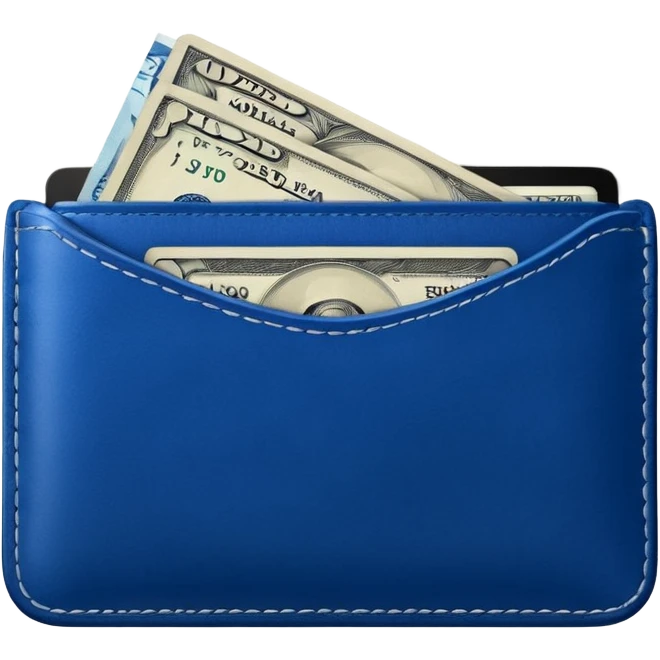  Deep Blue wallet with a single one dollar bill inside, just one dollar open the wallet emoji