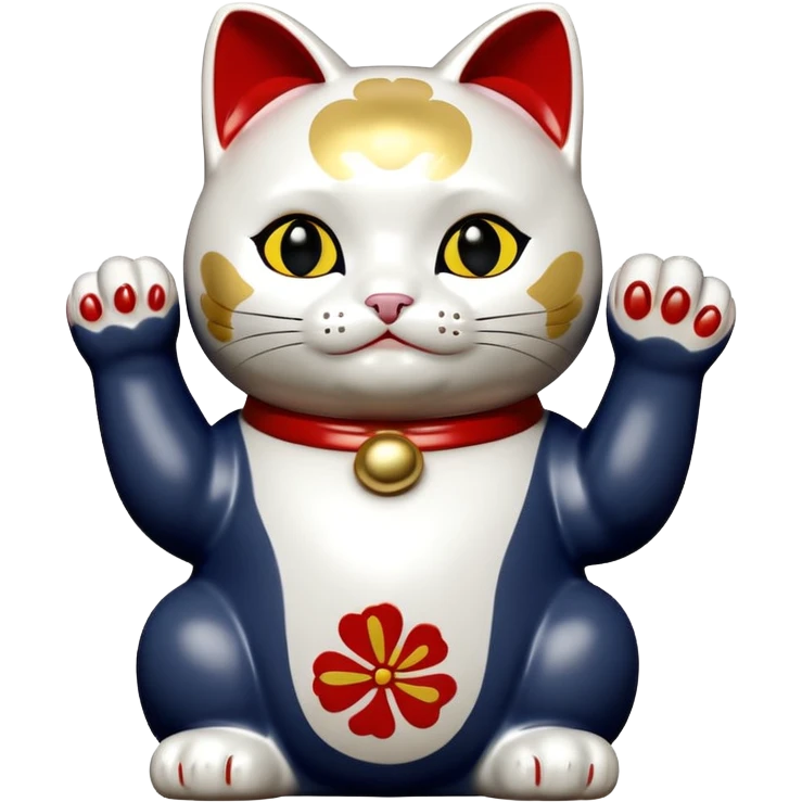maneki neko, classic white lucky cat, one paw raised emoji