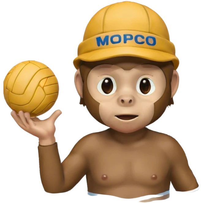 Monkey wearing a water polo cap and holding a water polo ball emoji