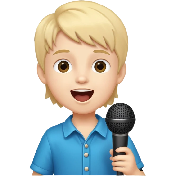 child singing with a microphone, cheerful and musical emoji