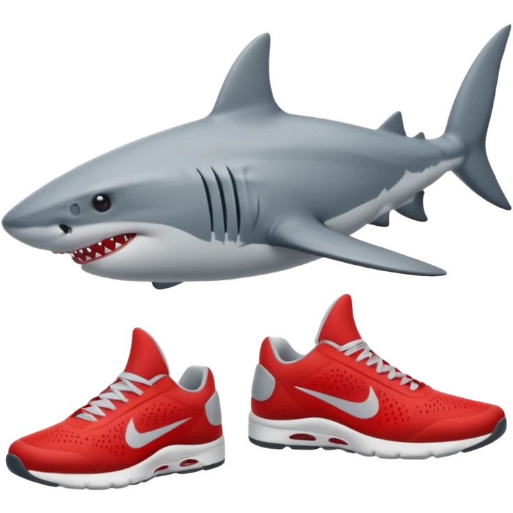 A shark with 3 legs wearing red Nikes on each foot emoji