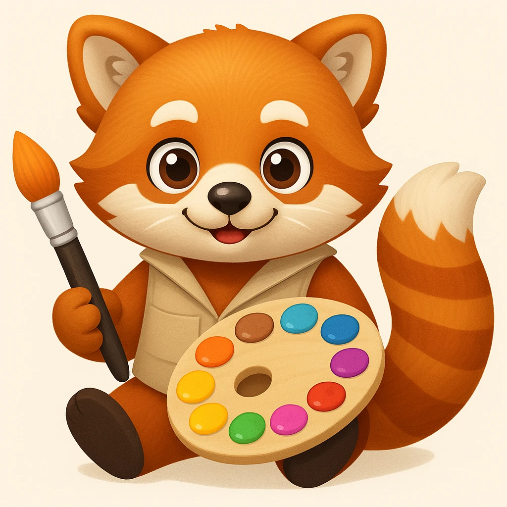 Red panda with brush and pallet, emoji style emoji